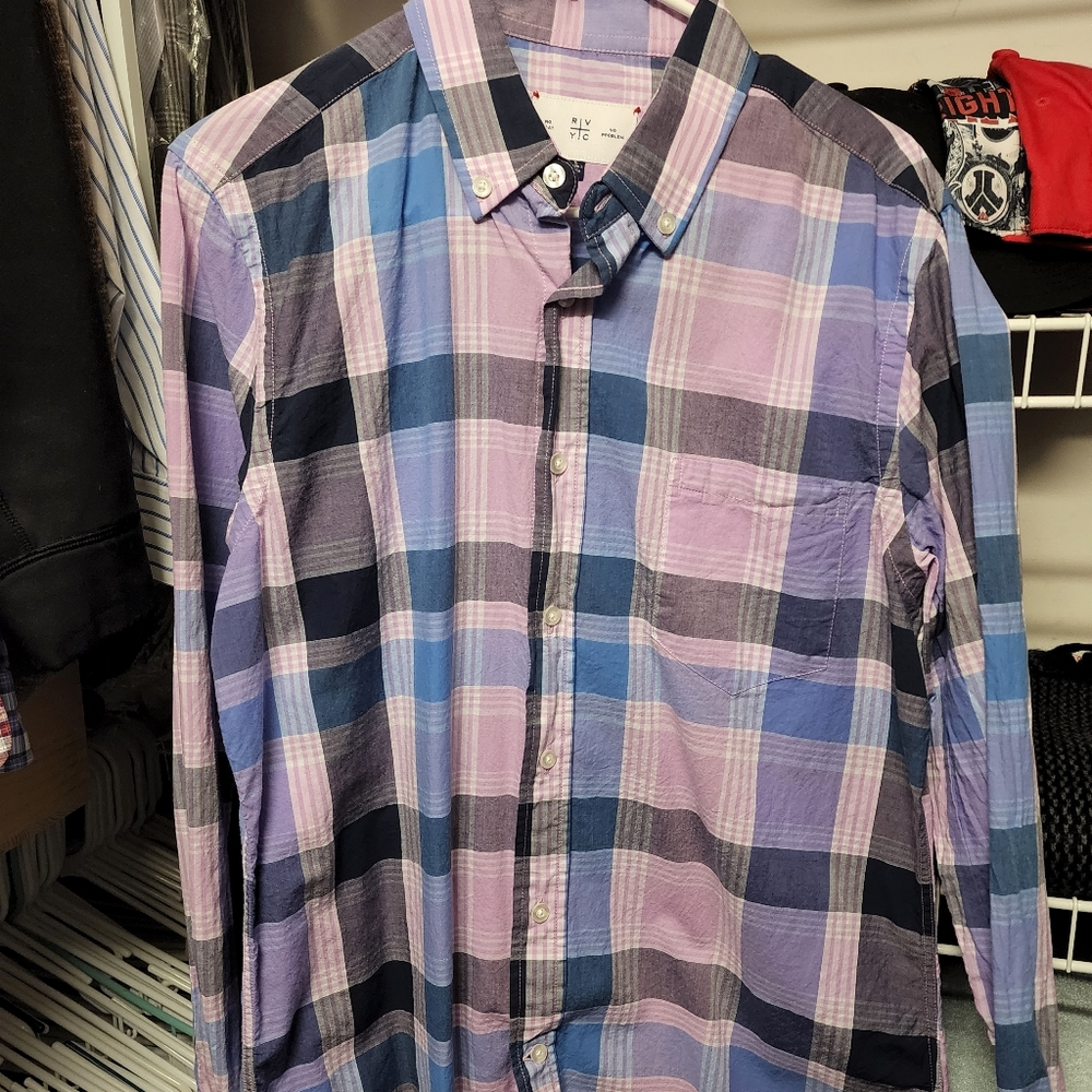 RVYC Large Button Up Collared Shirt, Purple/Blue